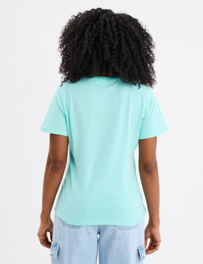 T-shirt col rond manches courtes Stitch vert turquoise femme