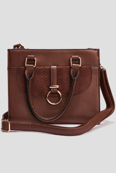 Sac à main carré avec bandoulière marron foncé femme