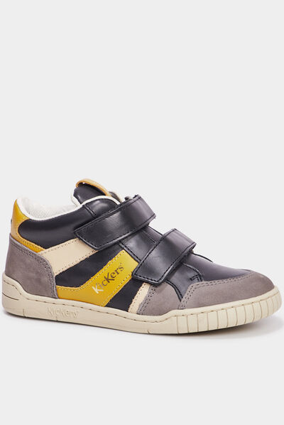 Baskets montantes en cuir Kickers gris garçon