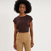 T-shirt manches courtes coupe droite marron fonc&eacute; femme