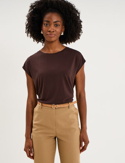 T-shirt manches courtes coupe droite marron fonc&eacute; femme
