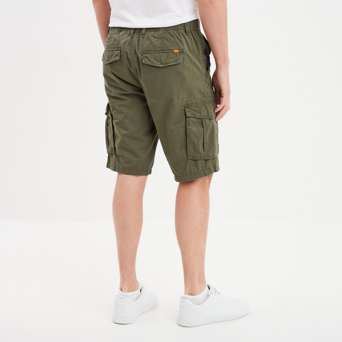 Bermuda short cargo poches &agrave; rabat coton vert kaki homme