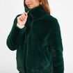 Veste fausse fourrure zippée vert foncé femme