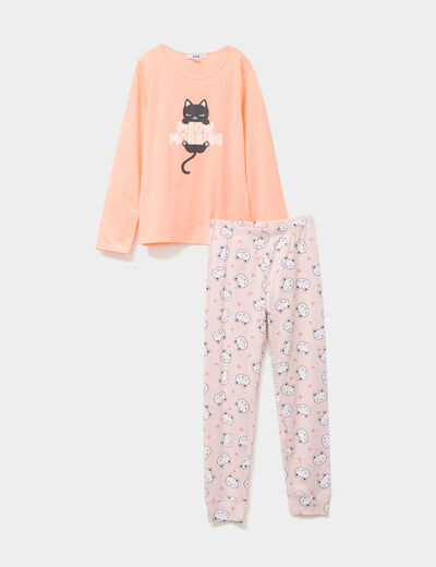 Ensemble pyjama pantalon et t-shirt orange fluo fille