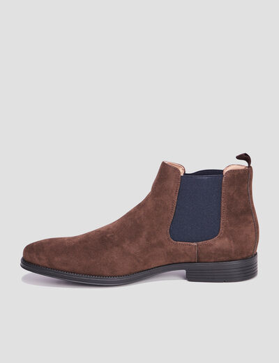 Bottines chelsea effet su&eacute;dine marron fonc&eacute; homme