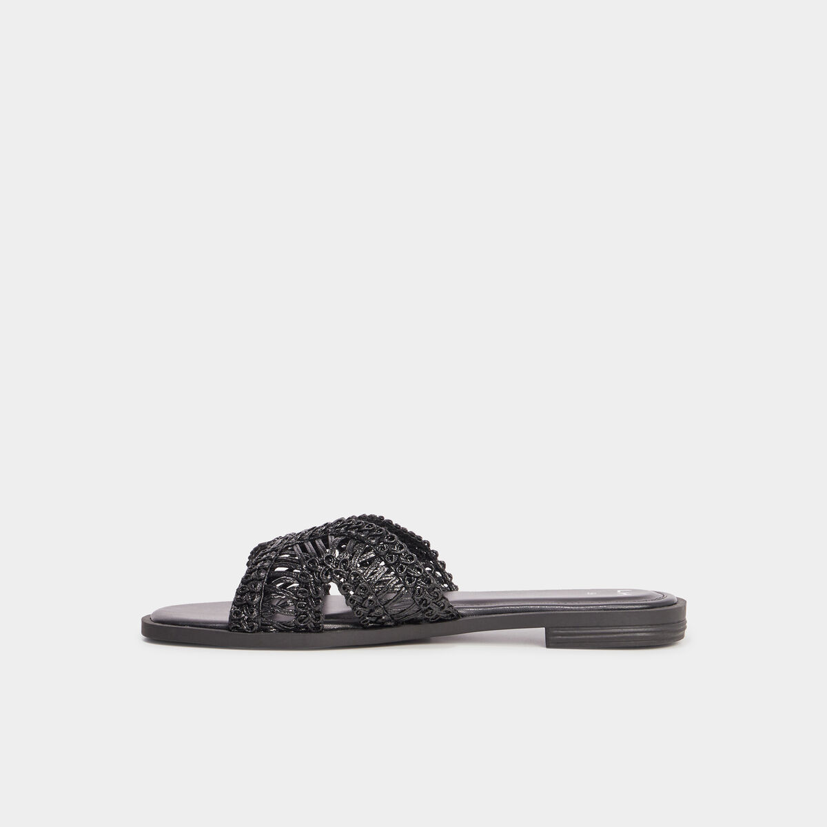 Mules effet macramé noir femme