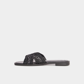 Mules effet macramé noir femme