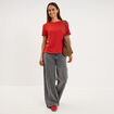 T-shirt col rond manches courtes coton rouge femme
