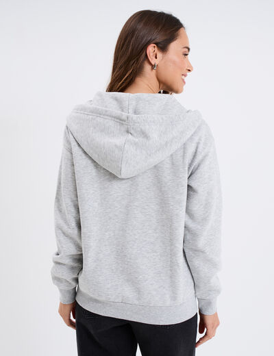 Sweat zippé à capuche gris clair femme