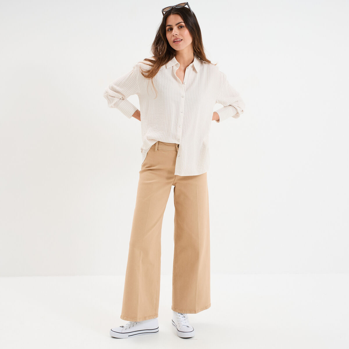 Pantalon large 7/8ème coton sable femme