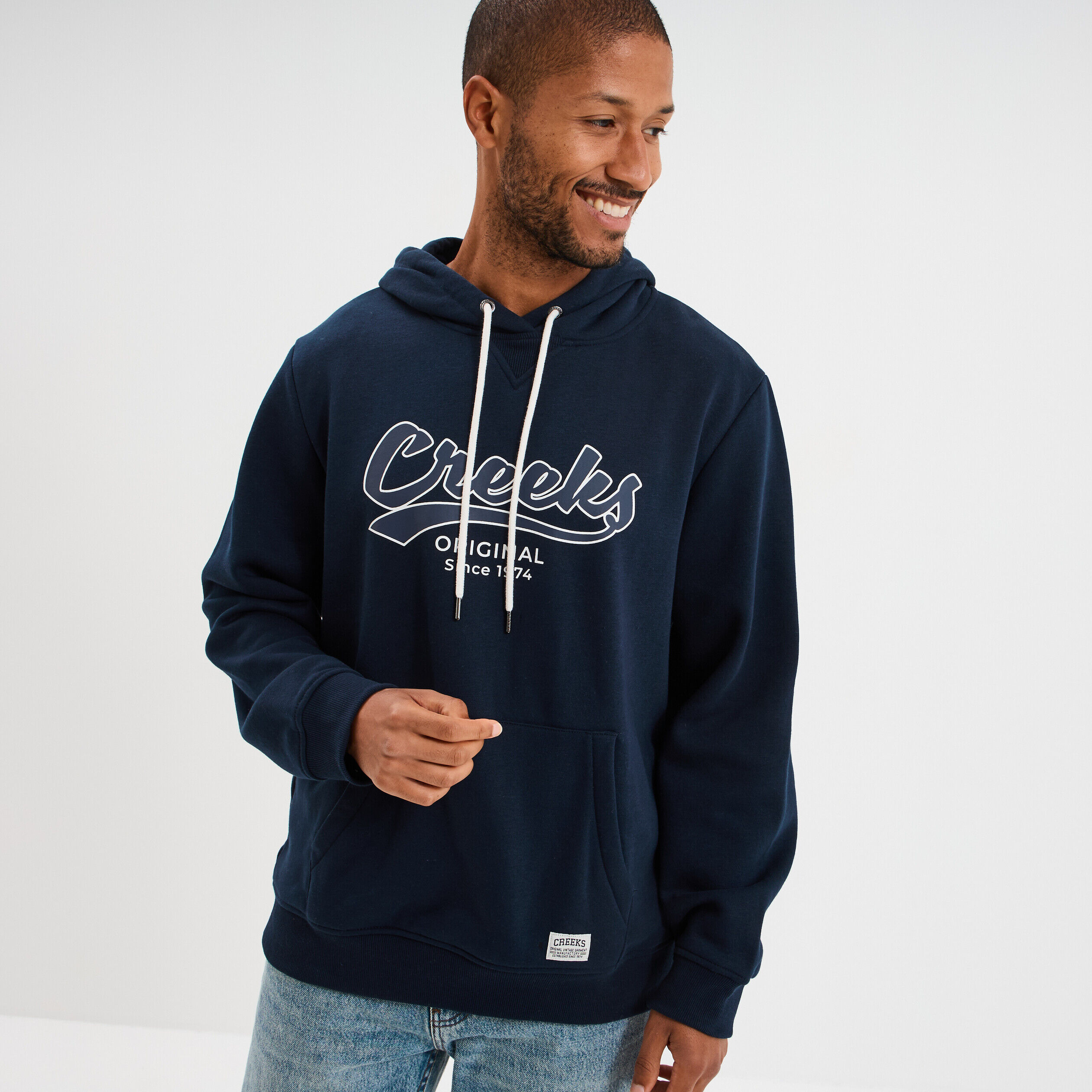 Sweat hoodie molleton 1 poche bleu marine homme CREEKS