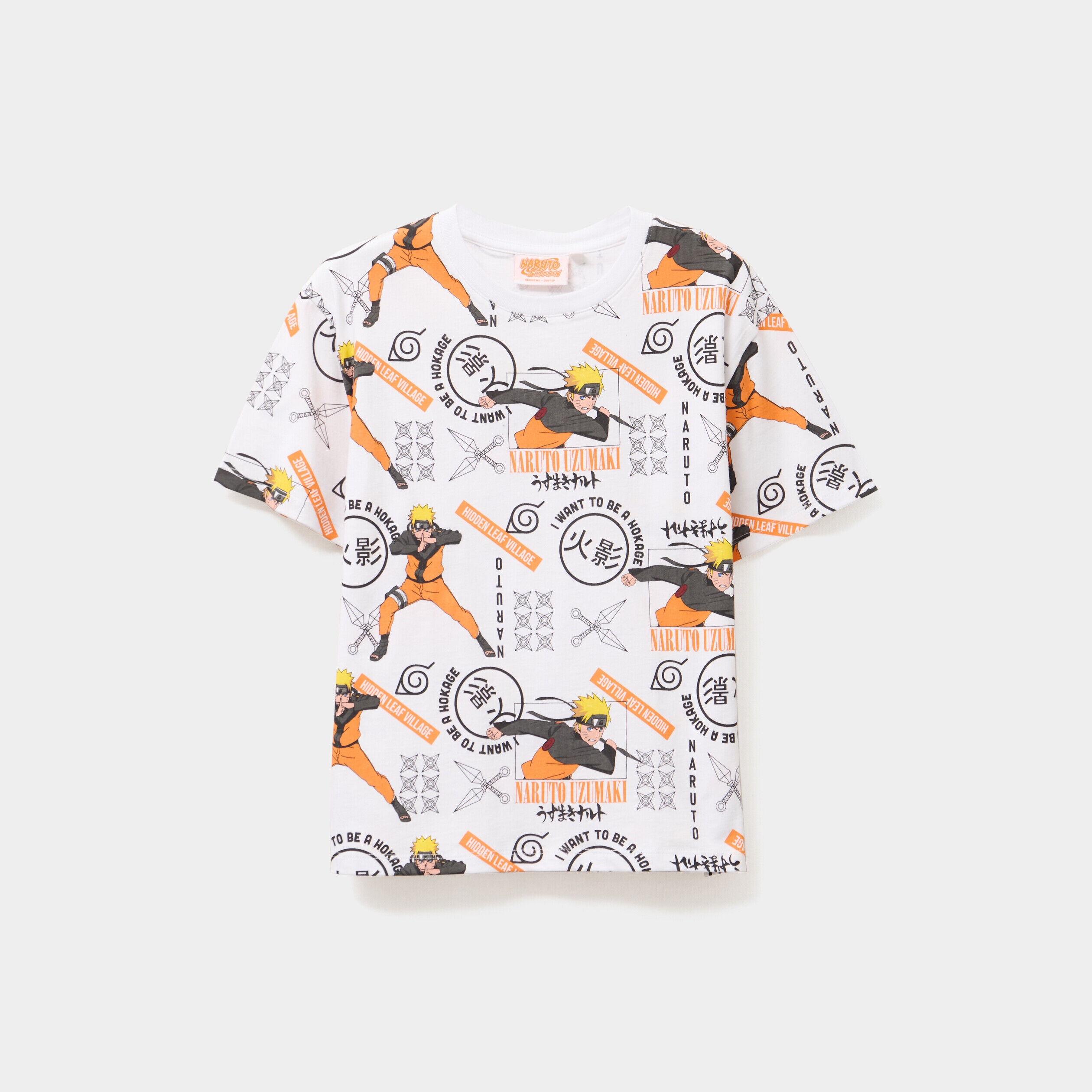 T-shirt manches courtes coton Naruto blanc garçon