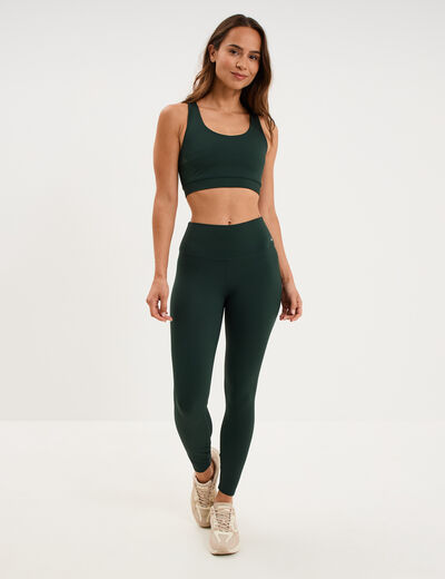 Legging de sport gainant taille haute vert fonc&eacute; femme