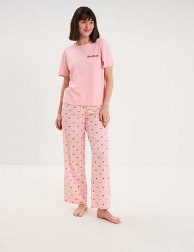 T-shirt col rond manches courtes coton rose femme