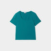 T-shirt cropped cintré col rond vert émeraude femme