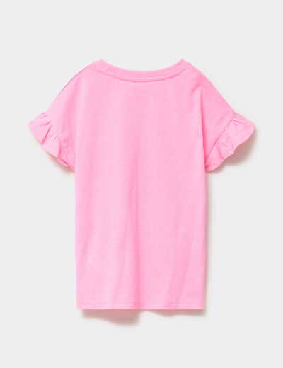 T-shirt manches &agrave; volants rose fluo fille