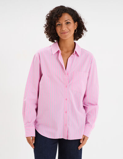 Chemise oversize 1 poche coton rose femme