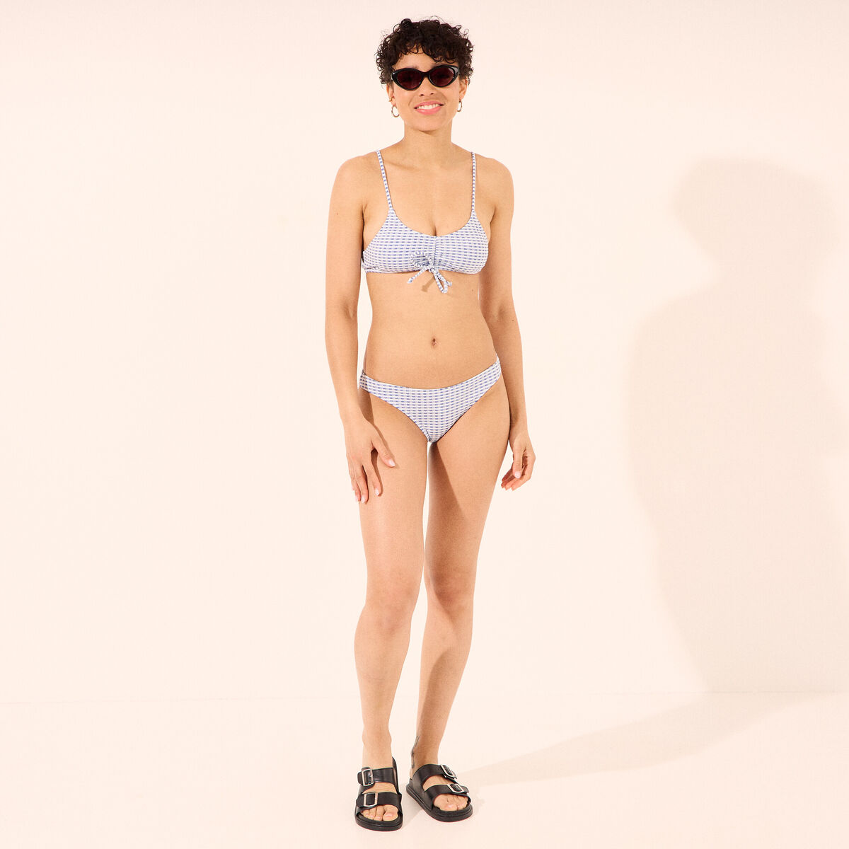 Haut de maillot de bain triangle noeud bleu femme