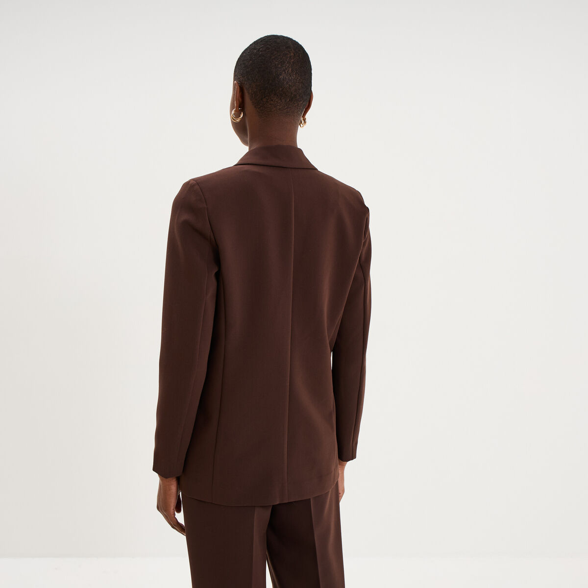 Blazer ajust&eacute; mi-long 1 bouton marron fonc&eacute; femme