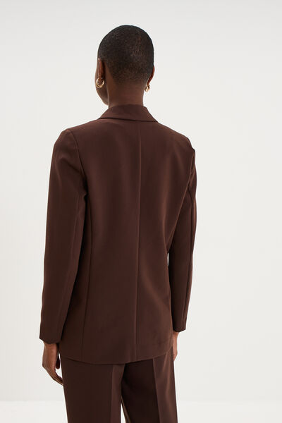 Blazer ajust&eacute; mi-long 1 bouton marron fonc&eacute; femme