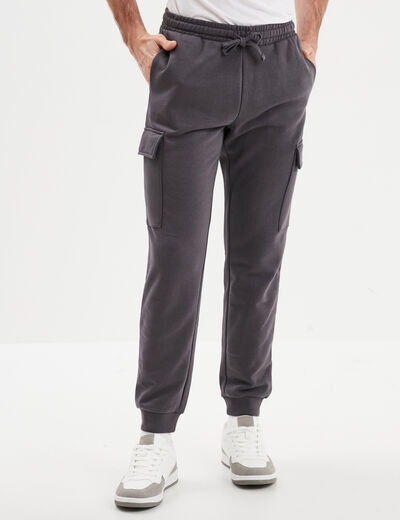 Pantalon jogging cargo molleton gris fonc&eacute; homme