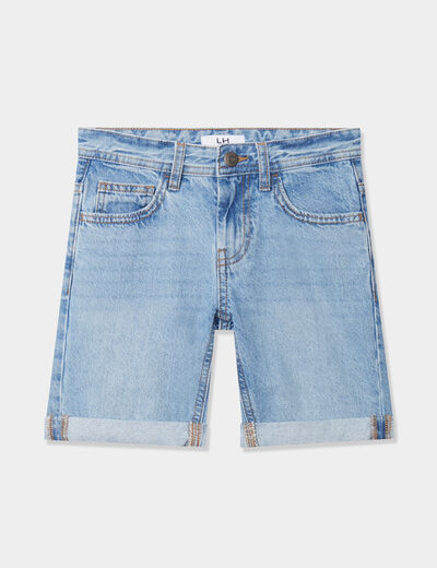 Bermuda jean straight taille élastique denim triple stone garçon