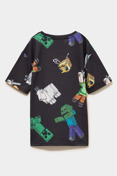 T-shirt manches courtes droit Minecraft noir gar&ccedil;on