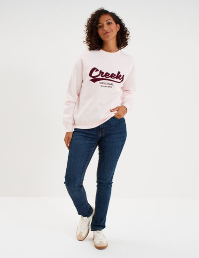 Sweat molleton col rond manches longues rose clair femme