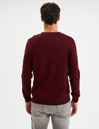 Pull jersey avec col en V violet foncé homme