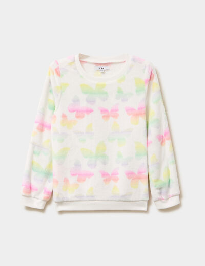 Sweat col rond manches longues ecru fille