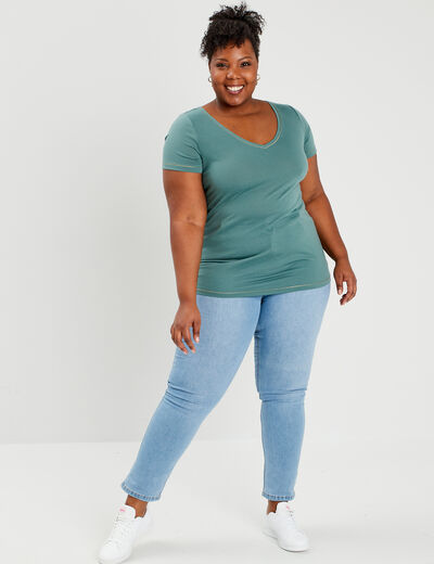 T-shirt manches courtes col V vert foncé femme grande taille