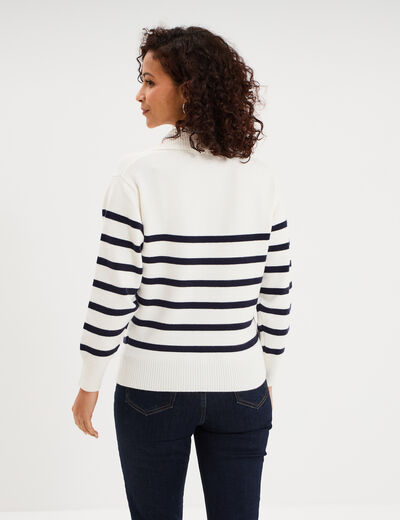 Pull col camionneur zipp&eacute; ecru femme