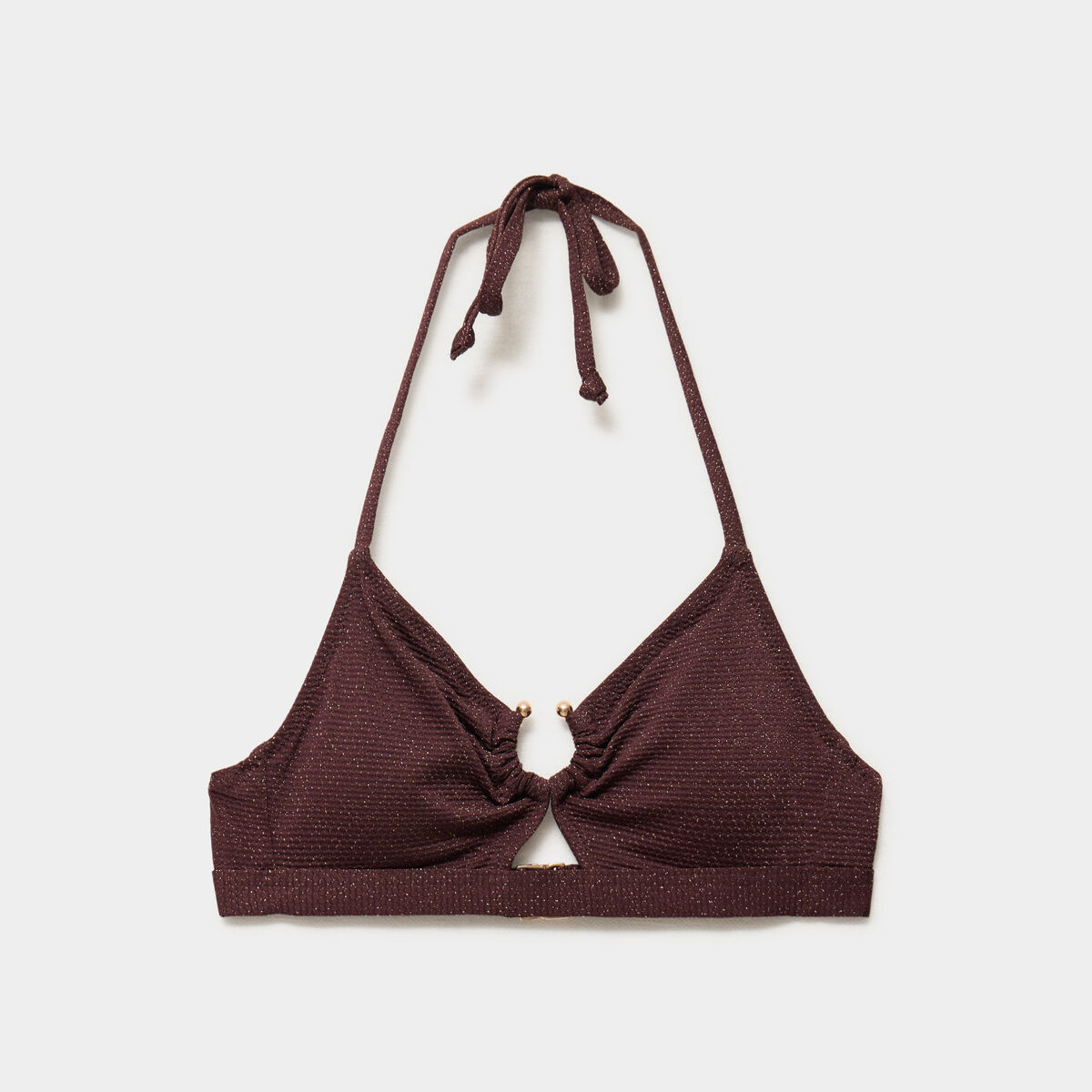 Haut de maillot de bain padd&eacute; amovible marron femme