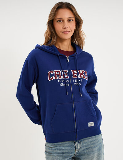 Sweat zipp&eacute; &agrave; capuche bleu fonc&eacute; femme