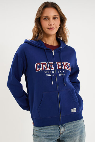 Sweat zipp&eacute; &agrave; capuche bleu fonc&eacute; femme