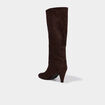 Bottes hautes su&eacute;dine kitten heels 5 cm marron fonc&eacute; femme