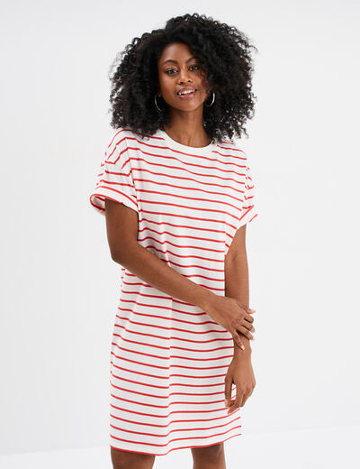 Robe t-shirt col rond manches courtes ecru femme