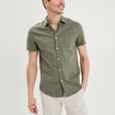 Chemise manches courtes lin mélangé vert kaki homme