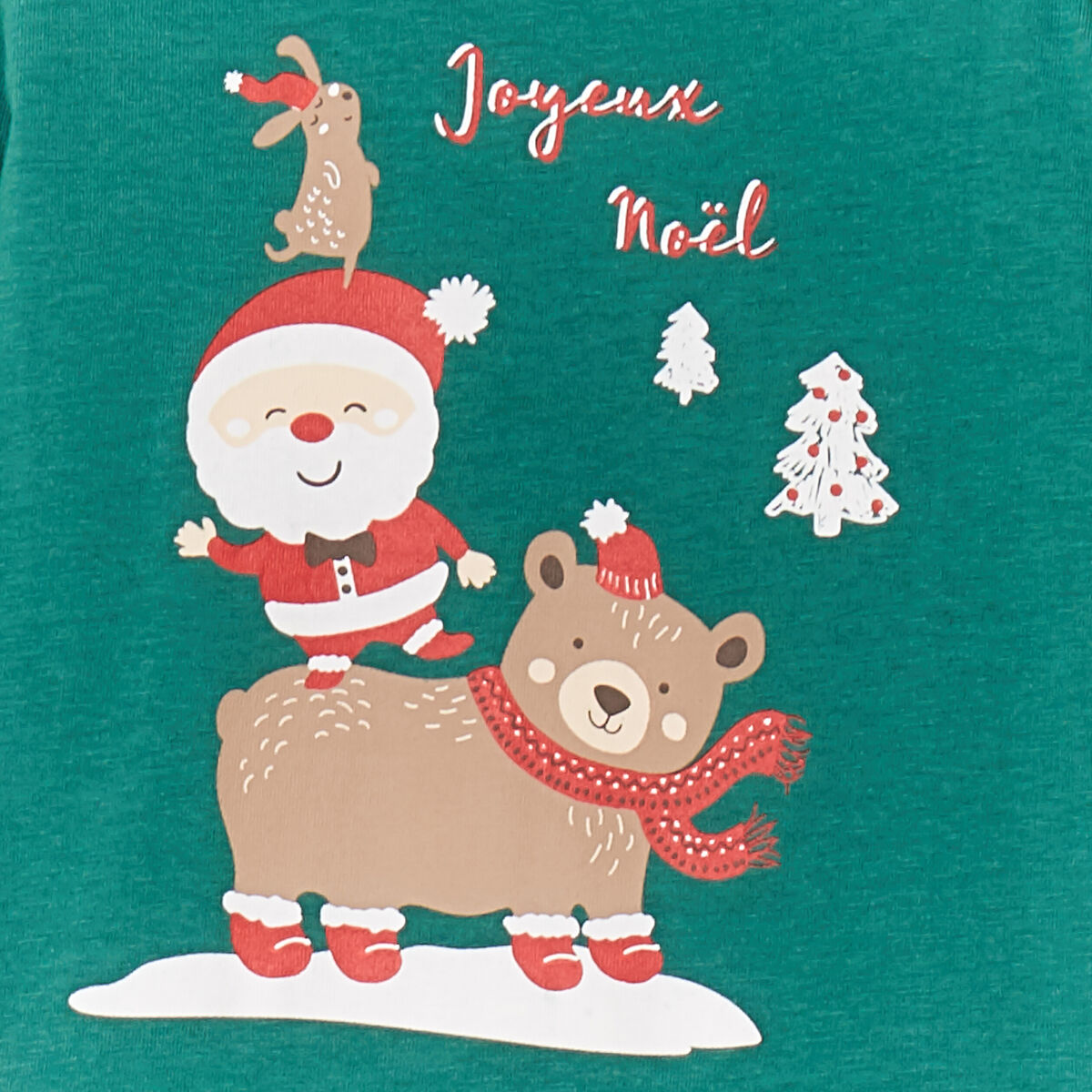 T-shirt No&euml;l coton manches longues vert b&eacute;b&eacute; gar&ccedil;on