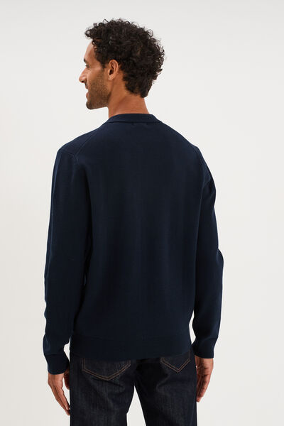 Pull col polo manches longues bleu marine homme
