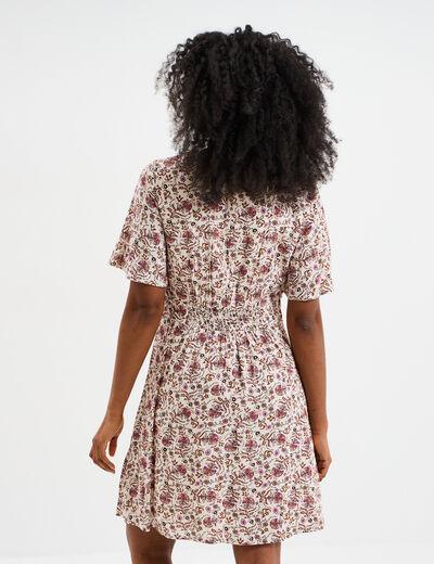 Robe col en V taille smockée Creeks blanc femme