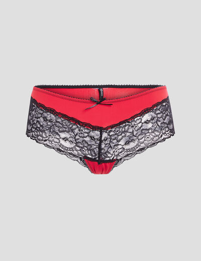 Shorty mix micro dentelle rouge femme