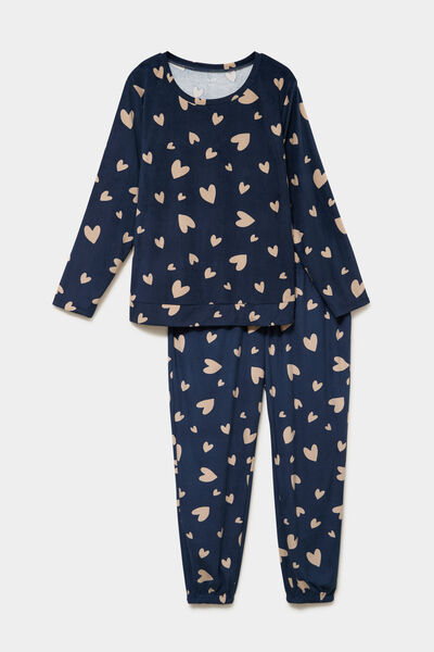Ensemble velours pyjama t-shirt pantalon bleu gris femme grande taille