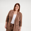 Veste blazer maille cr&ecirc;pe manches 3/4 marron clair femme grande taille