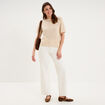 Pull manches courtes col rond beige femme