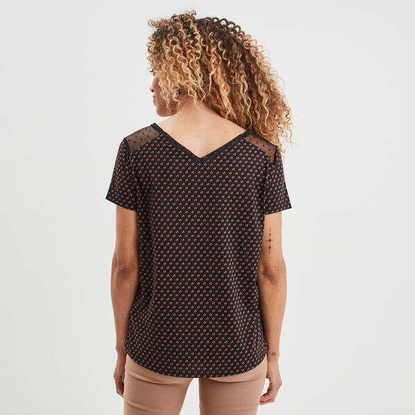t shirt manches courtes a col en v noir femme T-shirt manches courtes à col en V noir femme