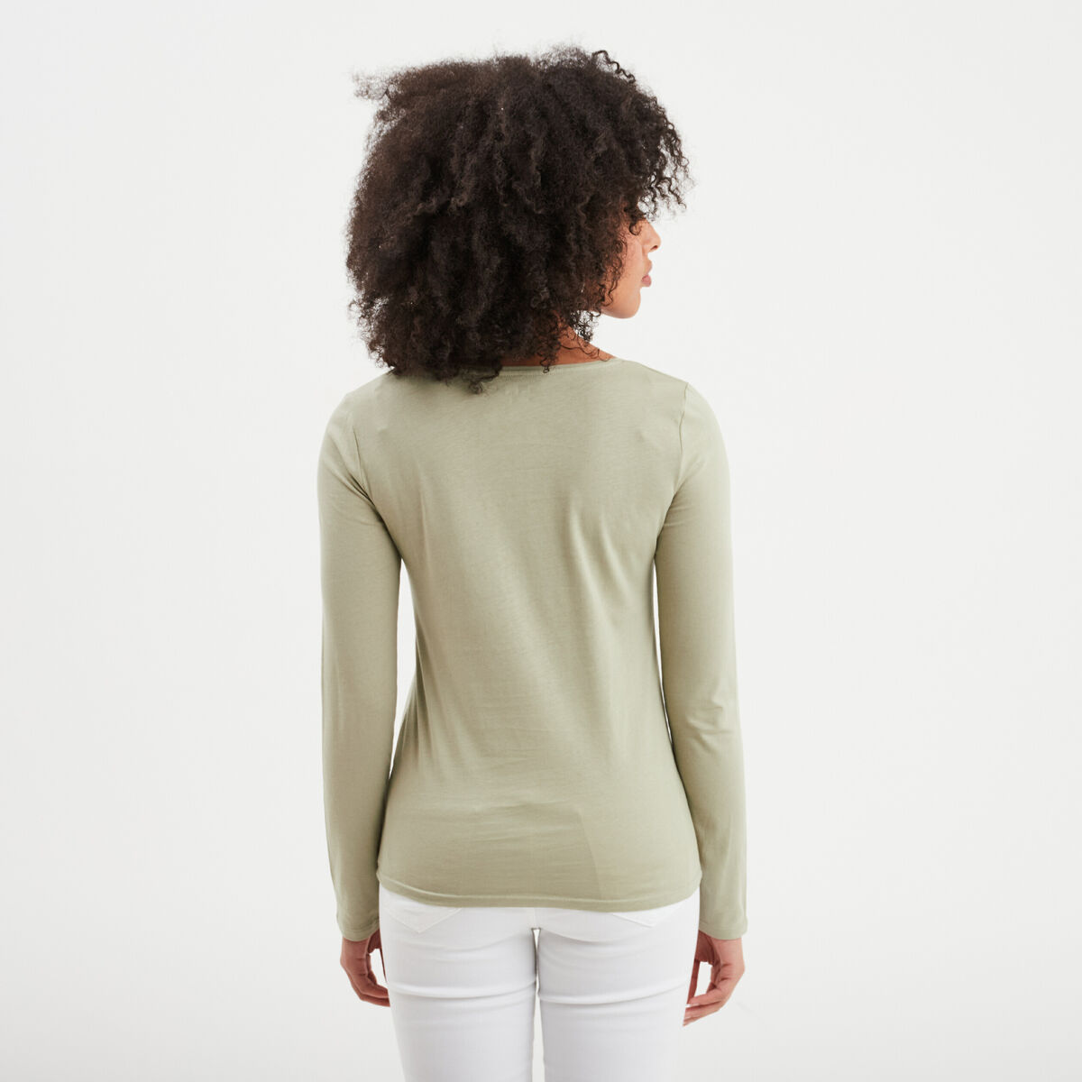 T-shirt manches longues vert kaki femme