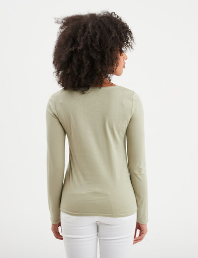 T-shirt manches longues vert kaki femme