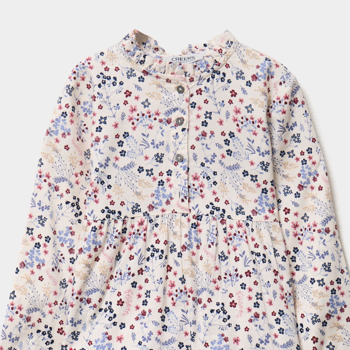 Robe manches longues &eacute;vas&eacute;e coton beige fille