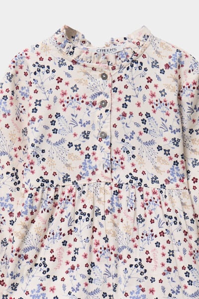 Robe manches longues &eacute;vas&eacute;e coton beige fille